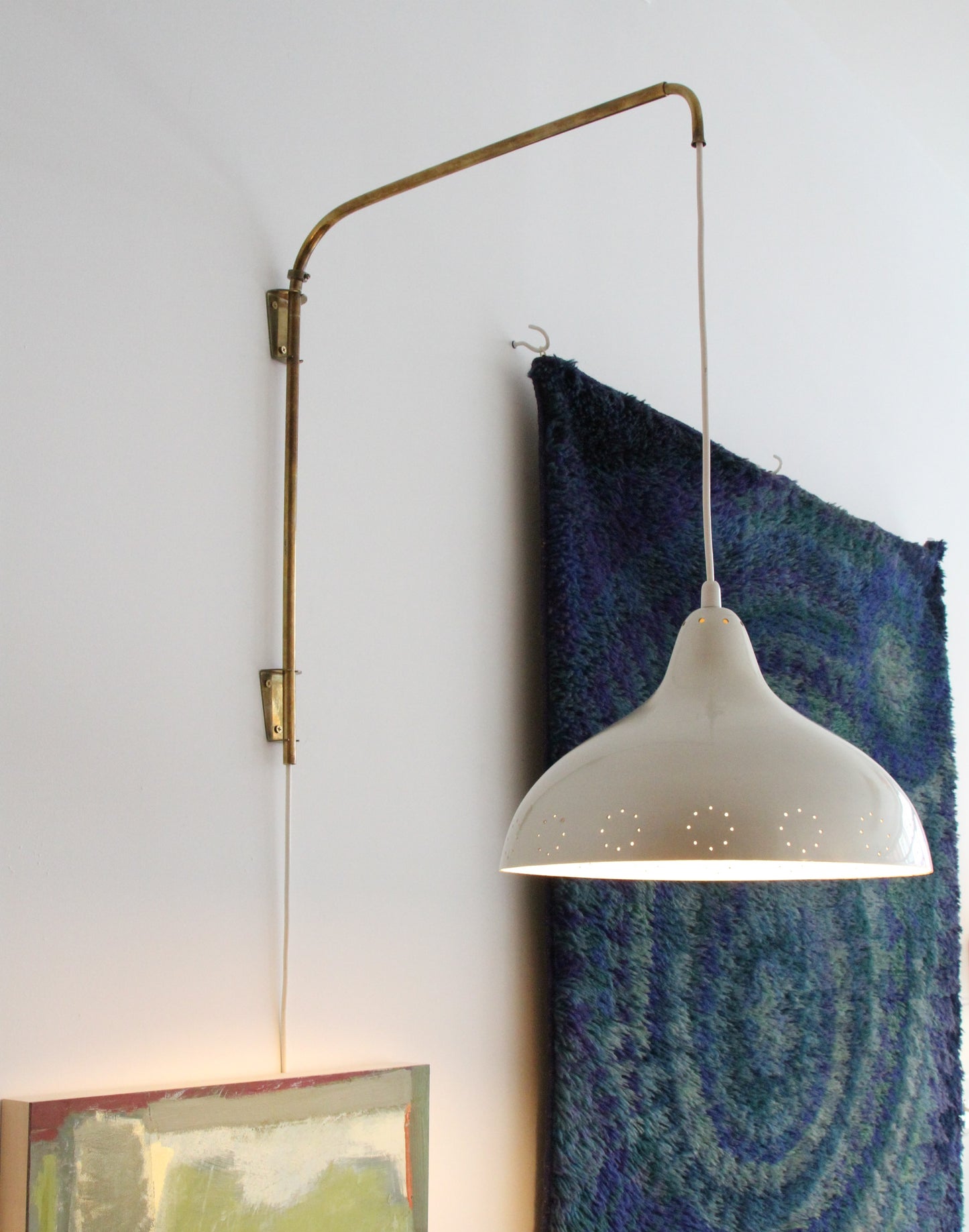 Itsu Brass Wall Pendant with Perforated Aluminum Shade