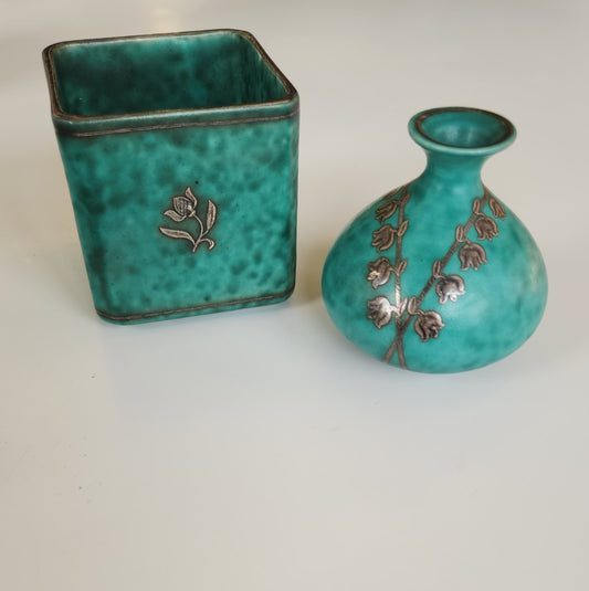 Argenta Stoneware: Vase & Box by Wilhelm Kåge, Sweden
