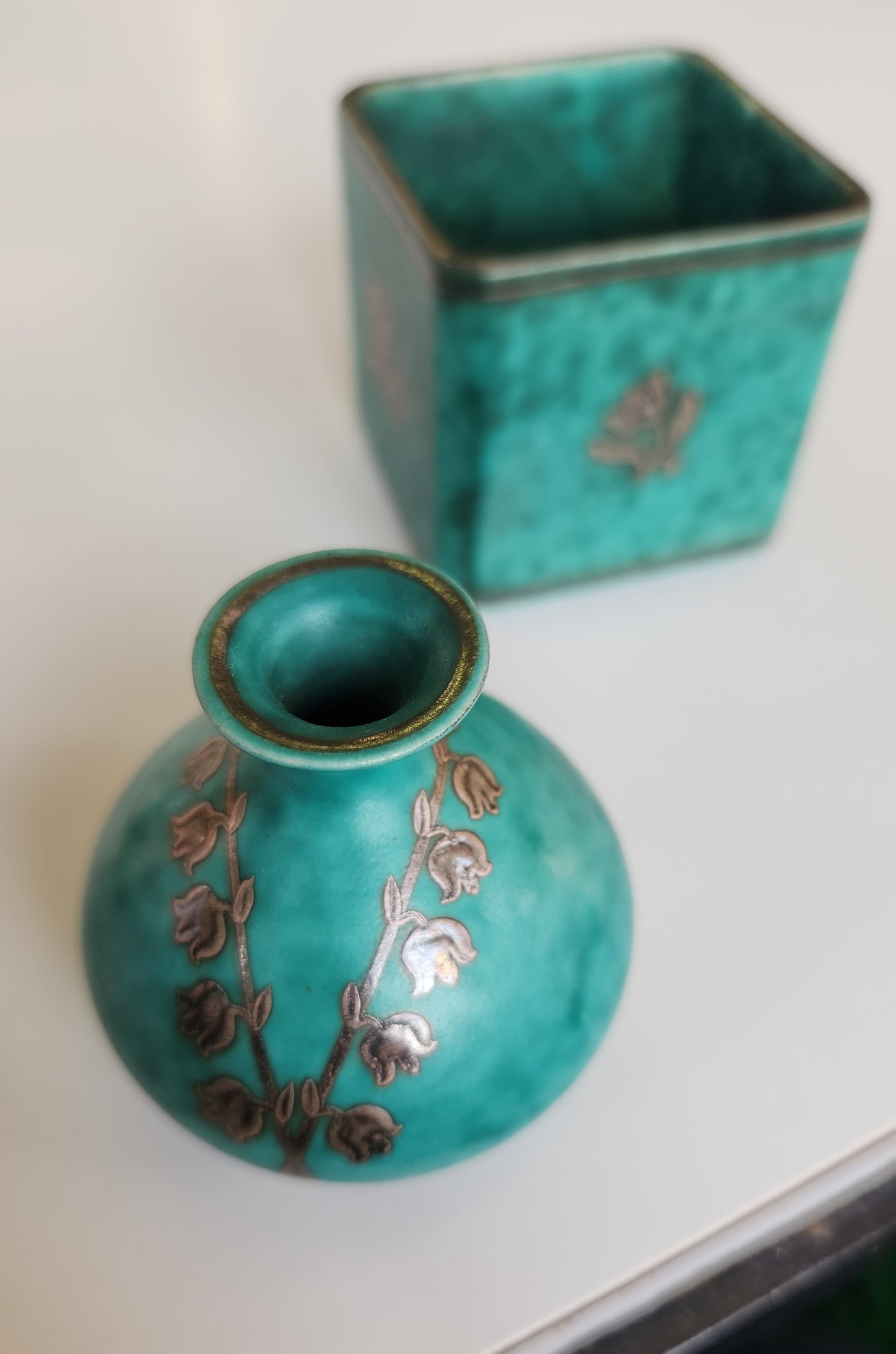 Argenta Stoneware: Vase & Box by Wilhelm Kåge, Sweden