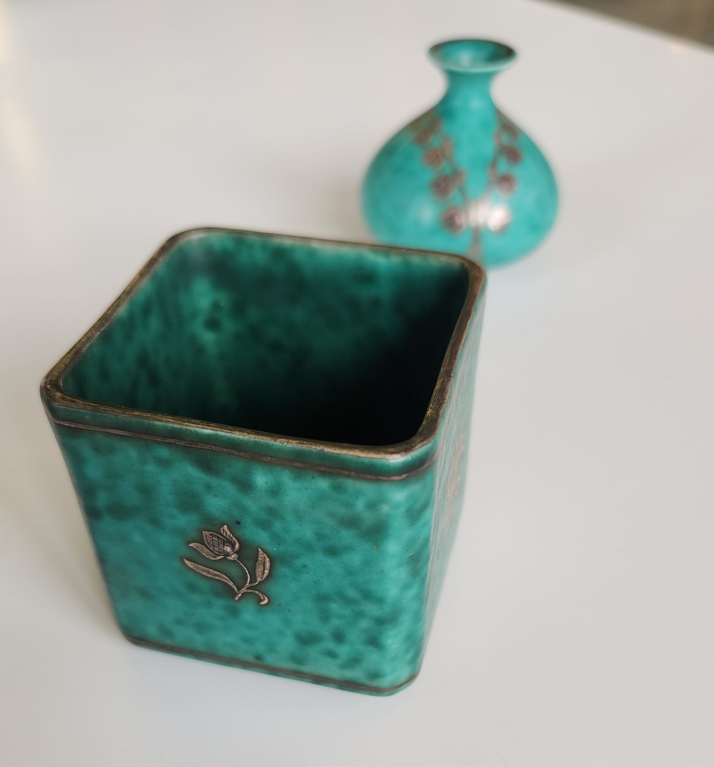 Argenta Stoneware: Vase & Box by Wilhelm Kåge, Sweden