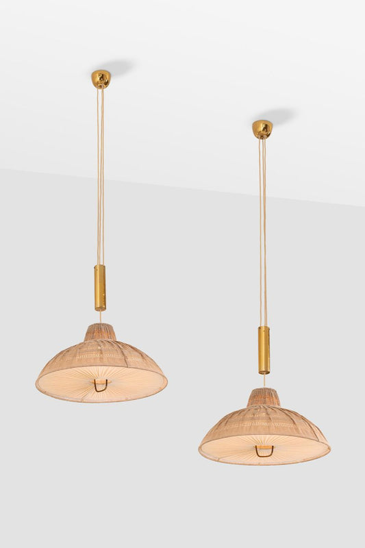 pair of Finnish counterweight pendants with fabric shade