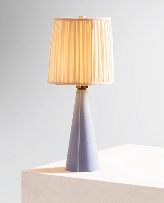 Lisa Johansson-Pape Blue Glass Table Lamp with Pleated Silk Shade