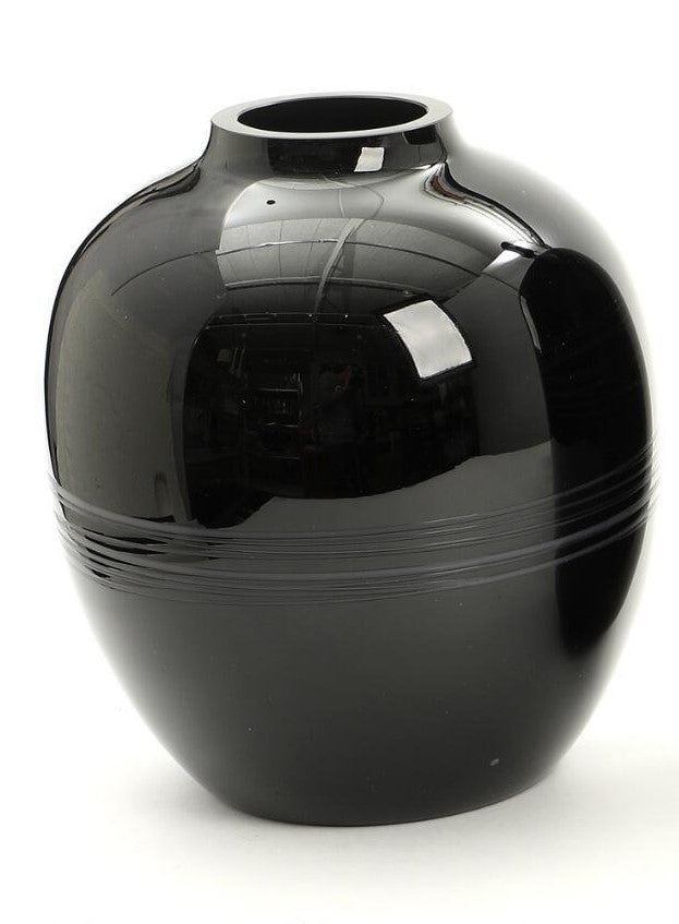 Michael Bang Large Vase, Black with Purple Milk Glass Design