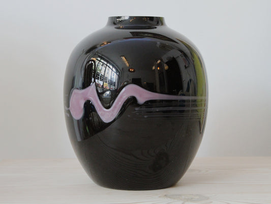 Michael Bang Large Vase, Black with Purple Milk Glass Design