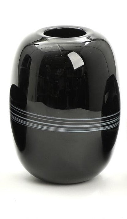Michael Bang Set of Black Glass Vases with Milk Glass Detail