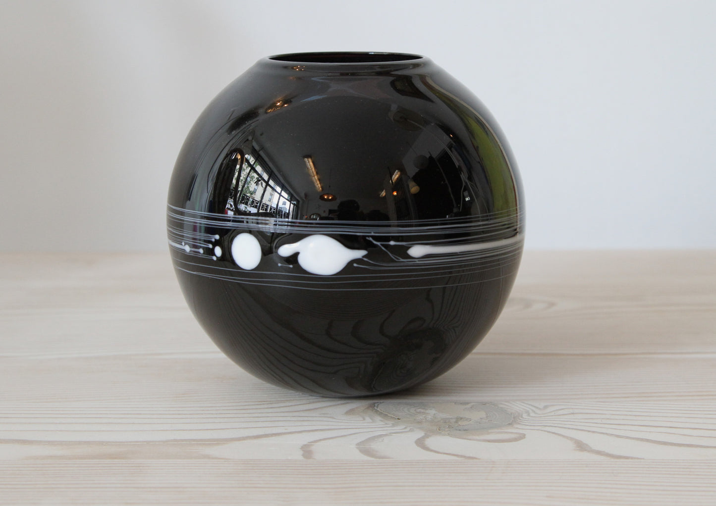 Michael Bang Set of Black Glass Vases with Milk Glass Detail