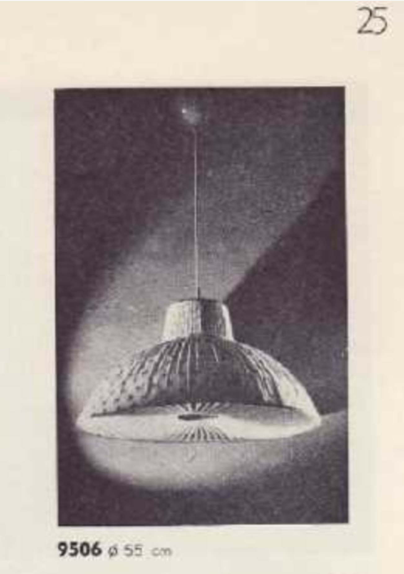 Orno catalogue 1951, page 25 showing a pendant lamp with fabric shade
