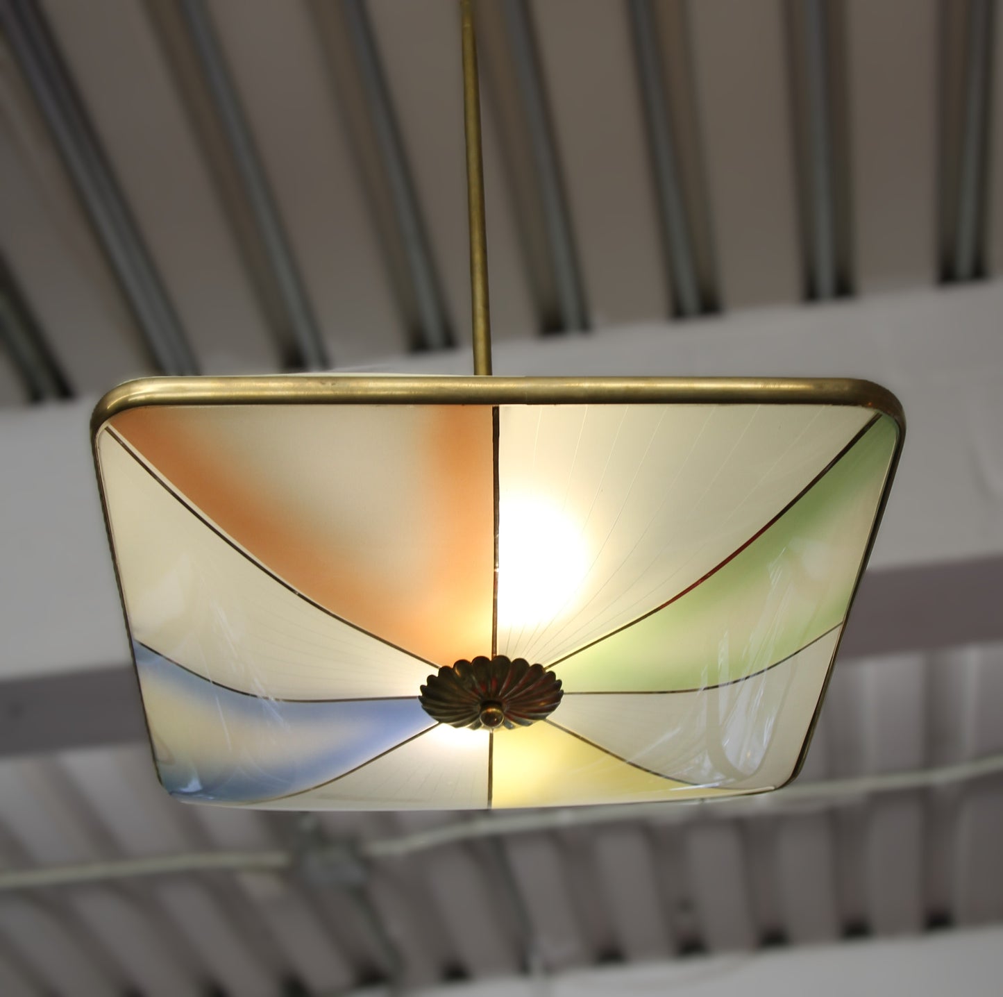 Fontana Arte Pendant with Colorful Painted Glass