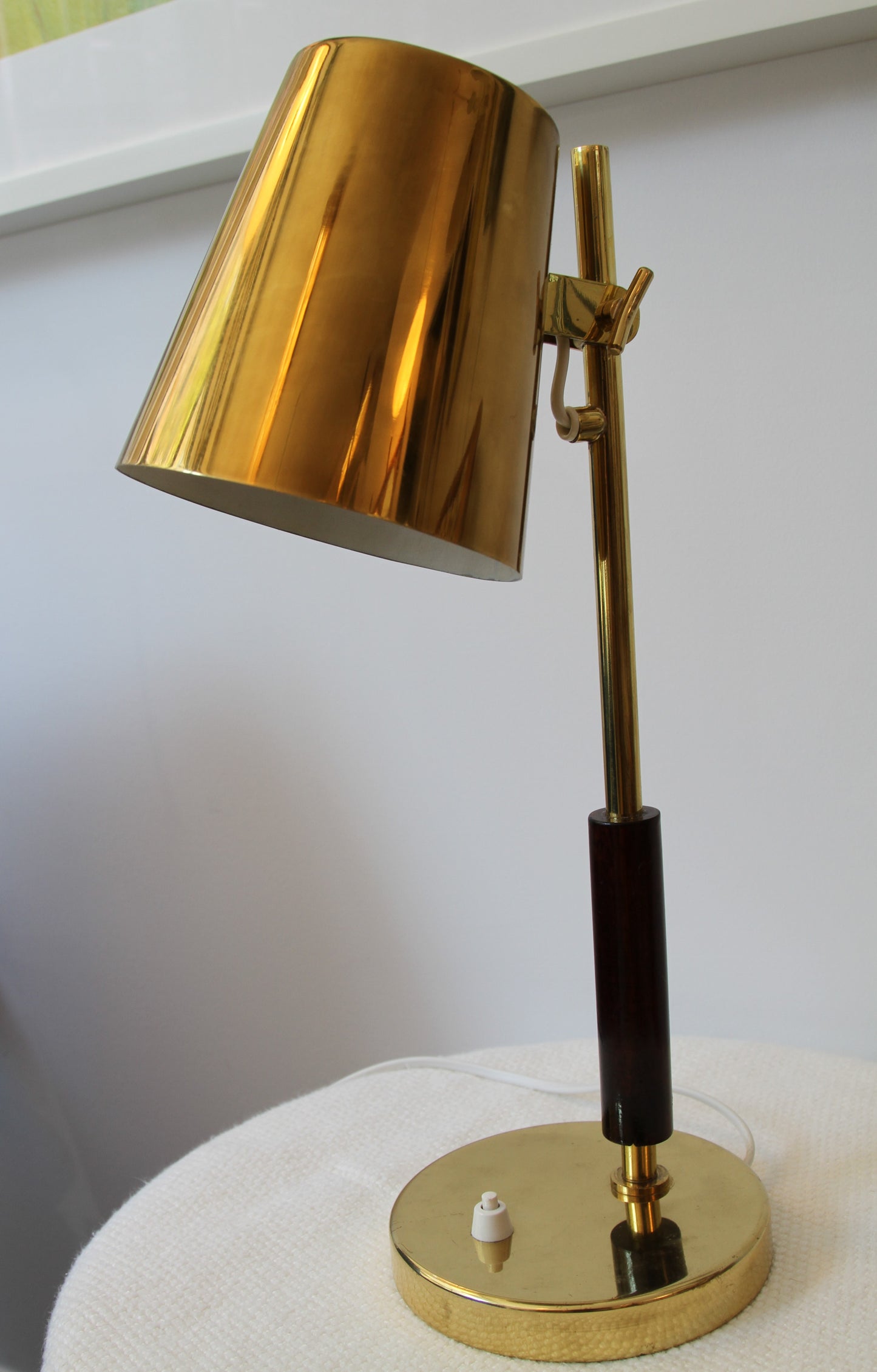 Brass & Teak Table Lamp by Paavo Tynell, 1949