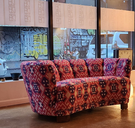 Danish Curved Loveseat with Stunning Couture Fabric