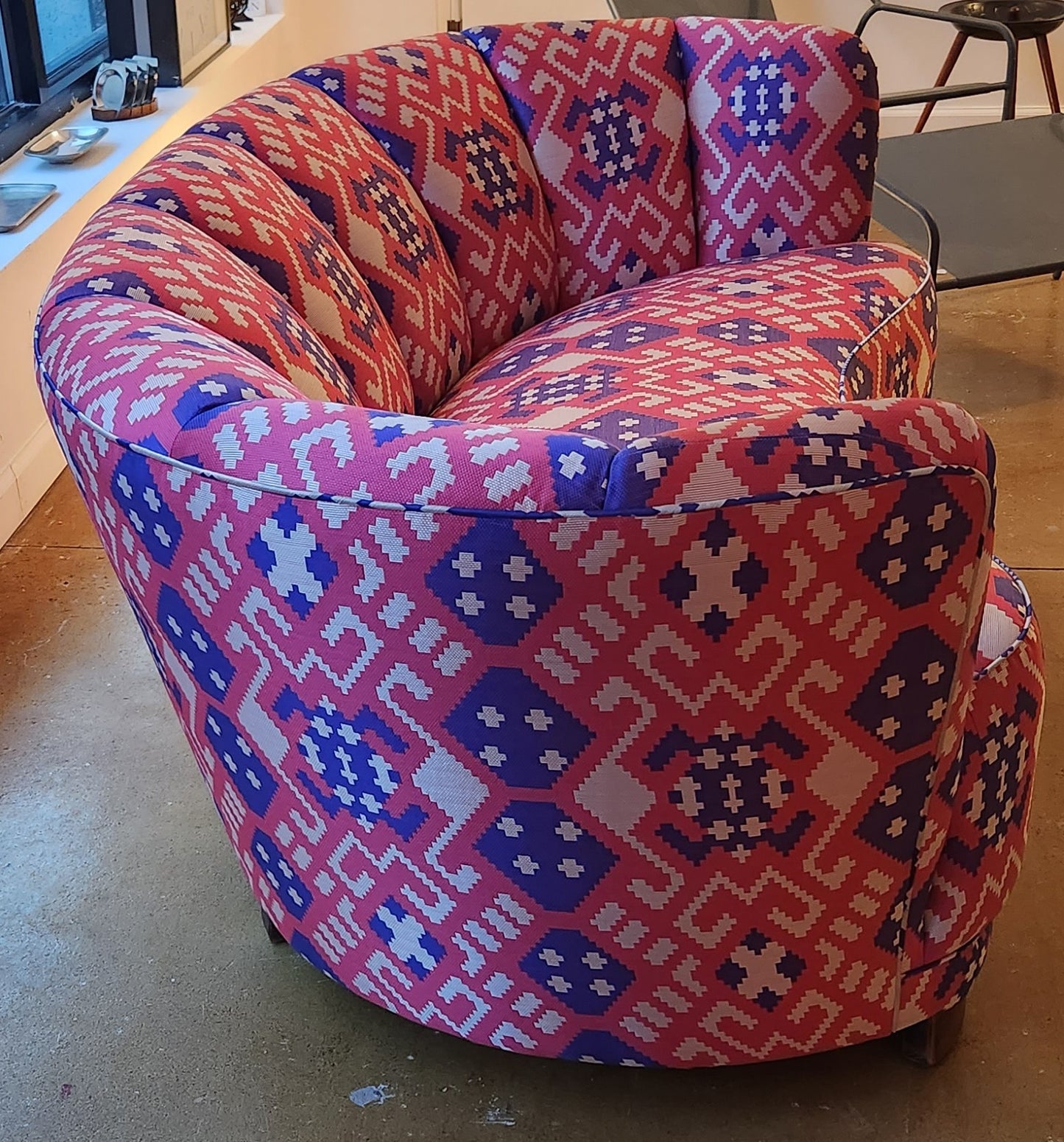 Danish Curved Loveseat with Stunning Couture Fabric