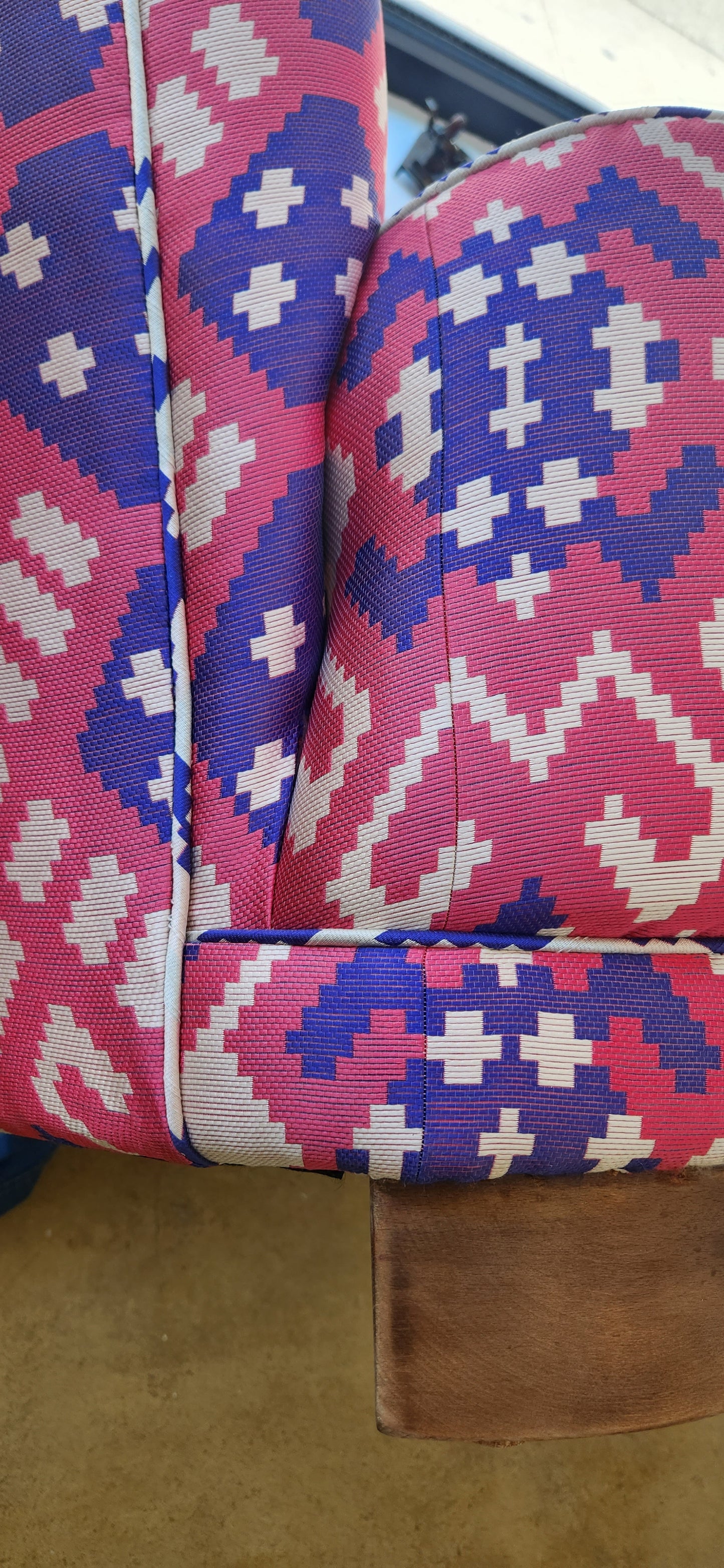 Danish Curved Loveseat with Stunning Couture Fabric