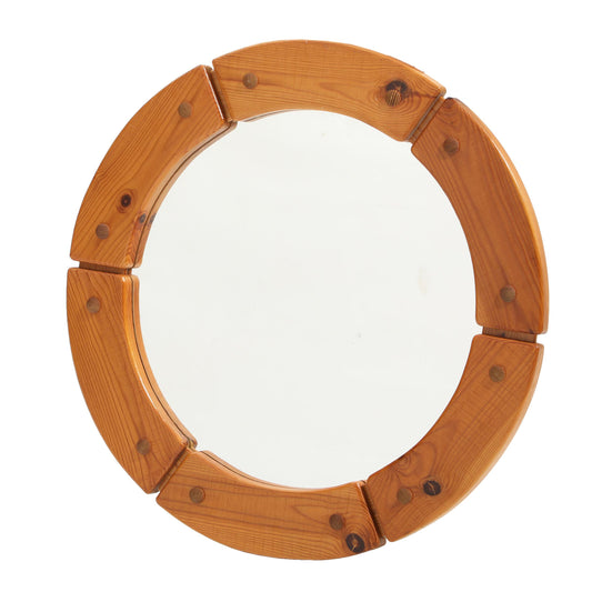 Swedish Solid Pine Wall Mirror, 1970s