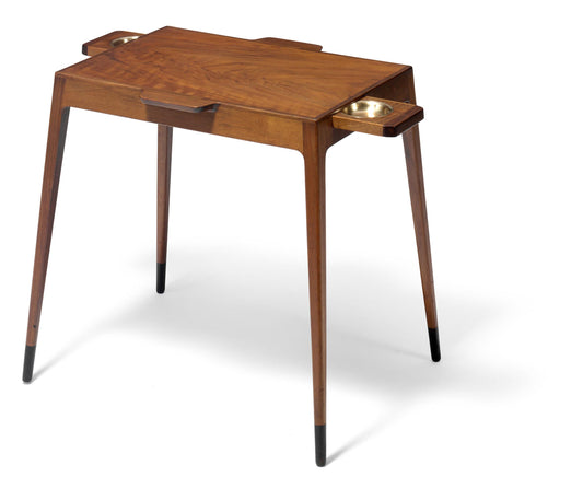 Rare Walnut Table with Brass Pull-Out Trays by William Watting