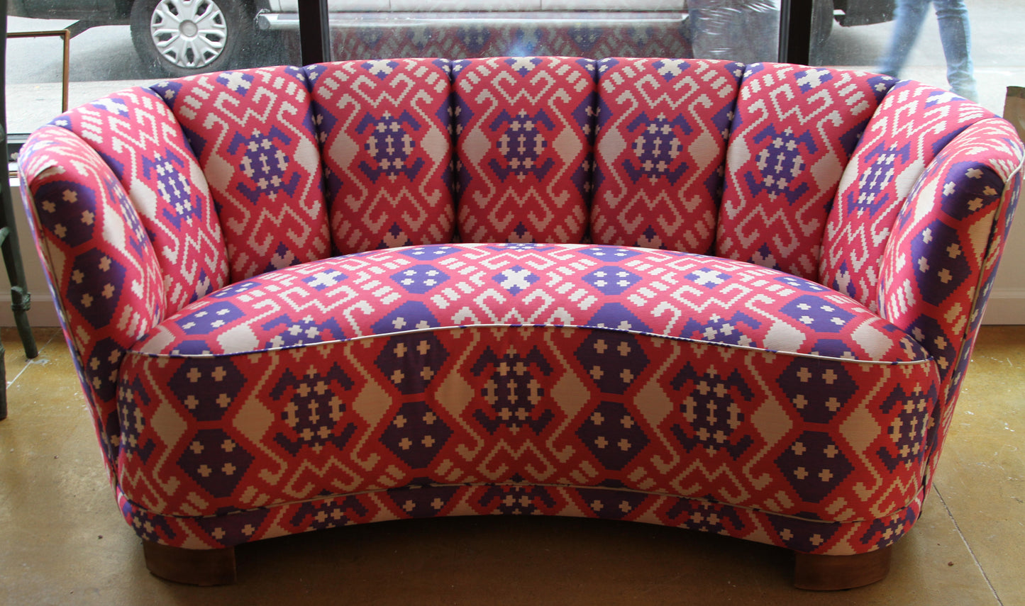 Danish Curved Loveseat with Stunning Couture Fabric