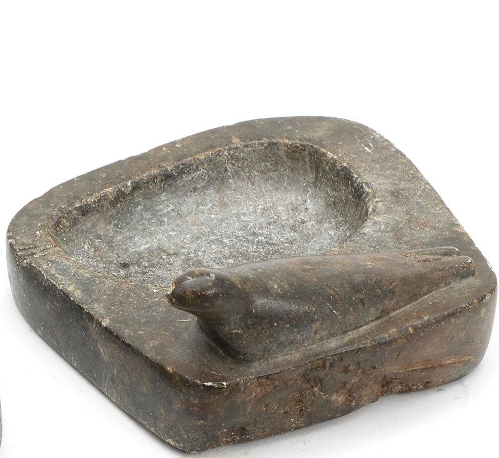 Greenlandic Soapstone Ashtray with Seal Figure