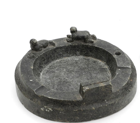 Greenlandic Soapstone Ashtray with Baby Seal & Human Figures