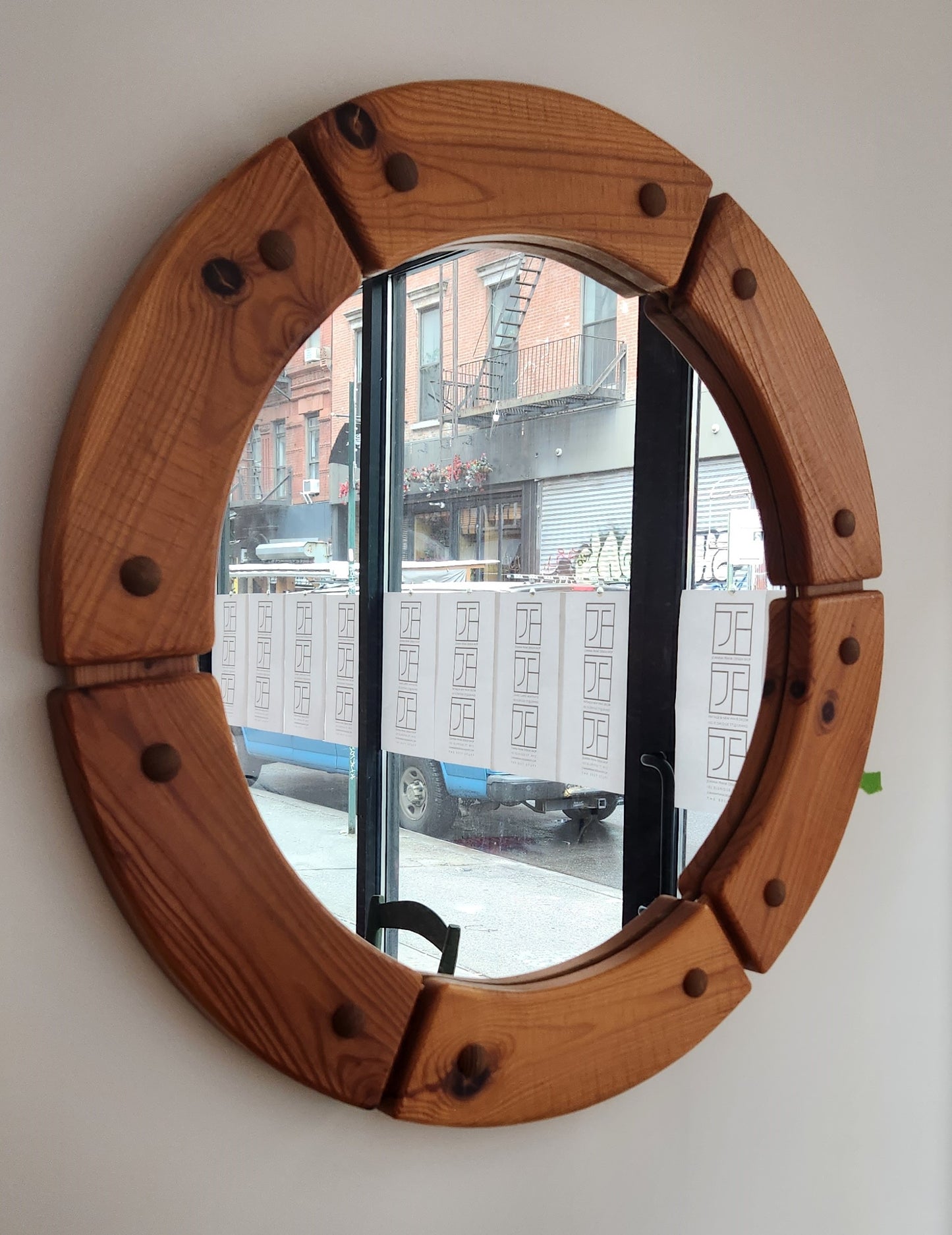Swedish Solid Pine Wall Mirror, 1970s