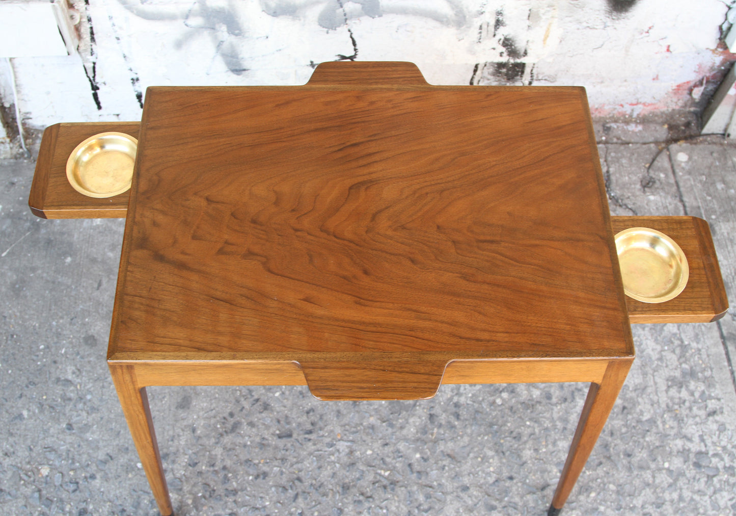 Rare Walnut Table with Brass Pull-Out Trays by William Watting