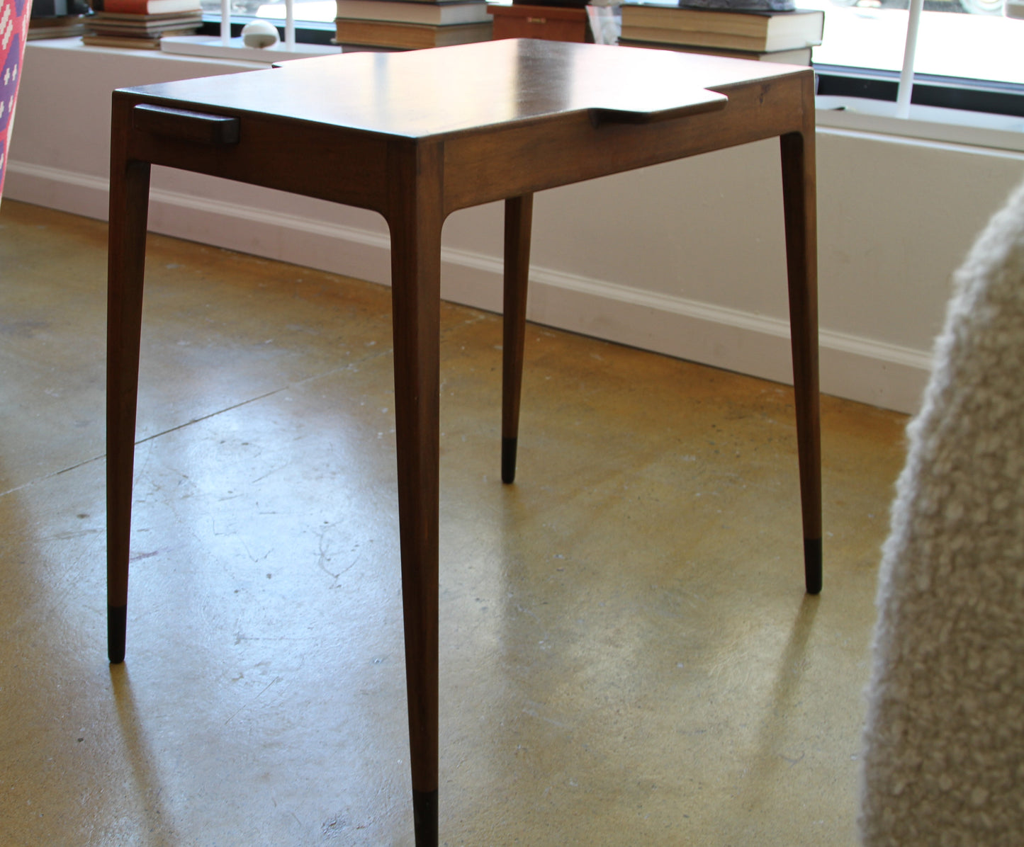Rare Walnut Table with Brass Pull-Out Trays by William Watting