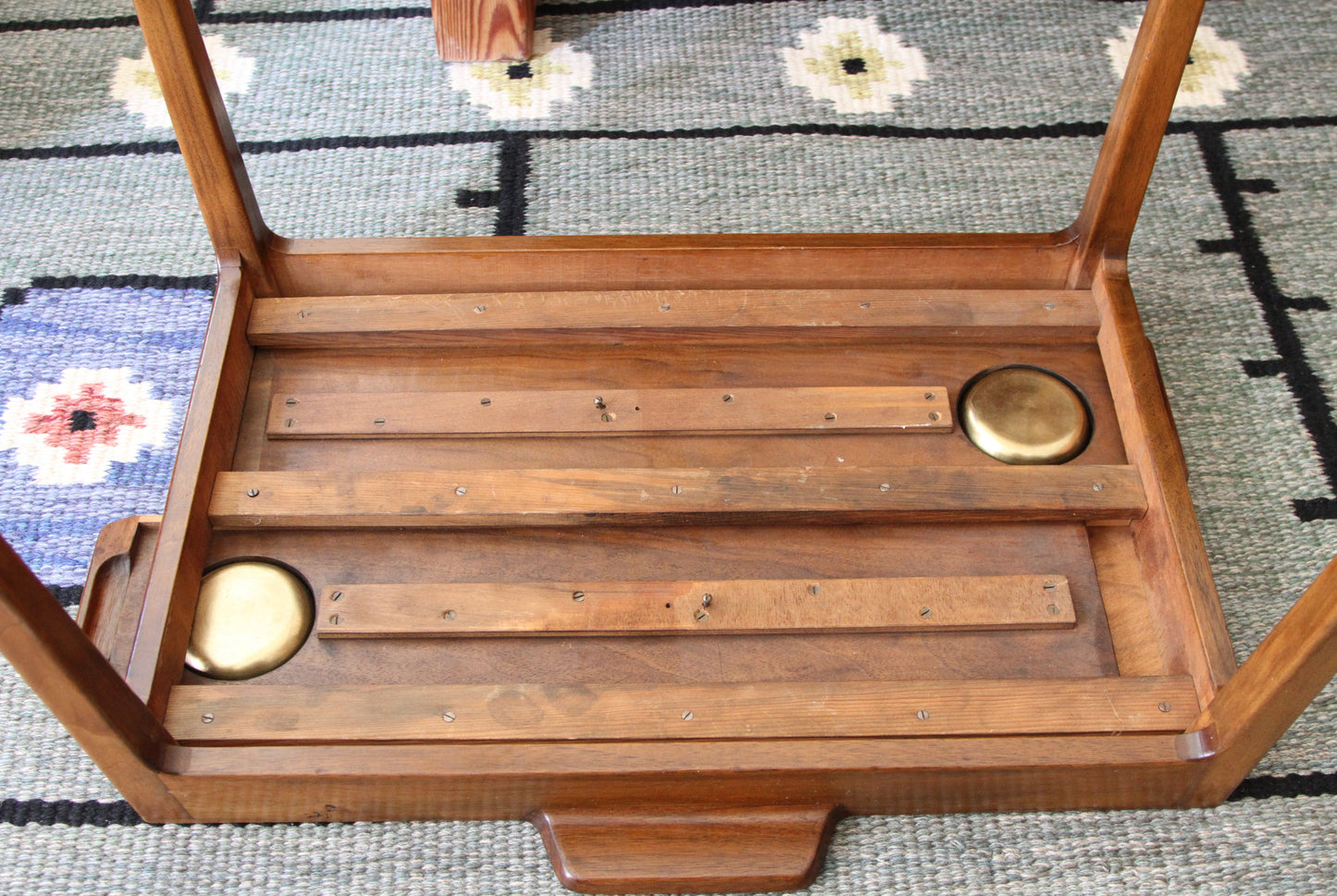 Rare Walnut Table with Brass Pull-Out Trays by William Watting