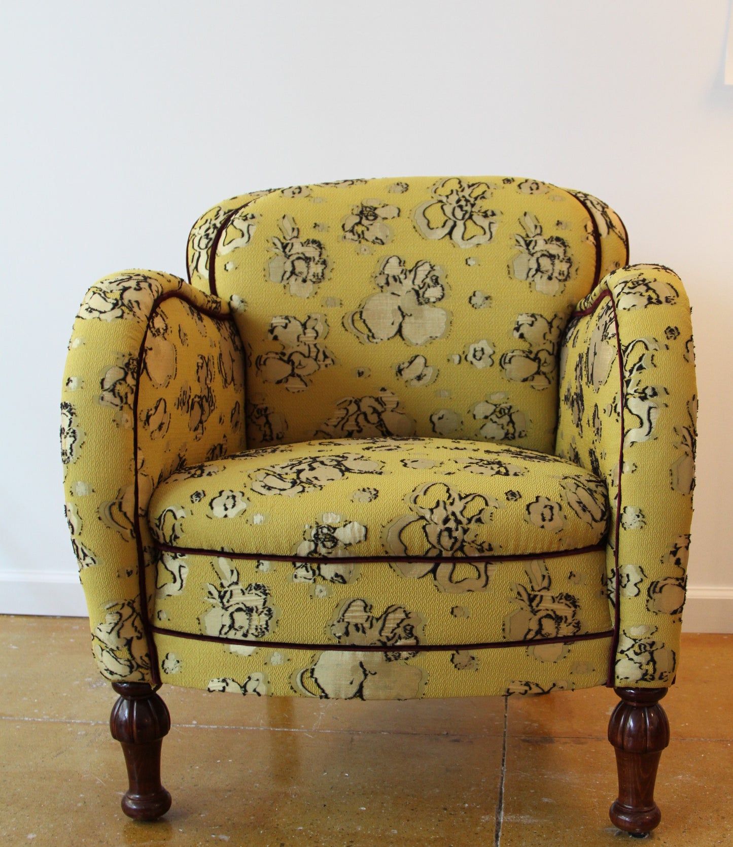 Danish "Dressy" Chair 1930s, Rounded Arms & Couture Textile
