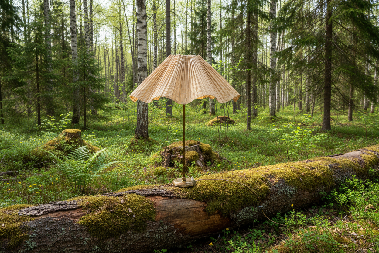 ai image of a table lamp in a forest