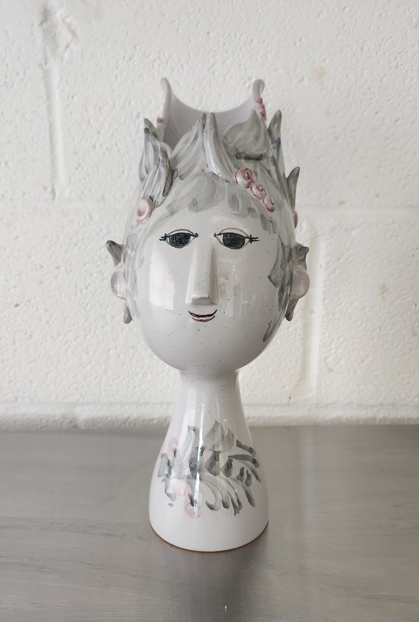 Bjorn Wiinblad vase of a female face with a floral crown
