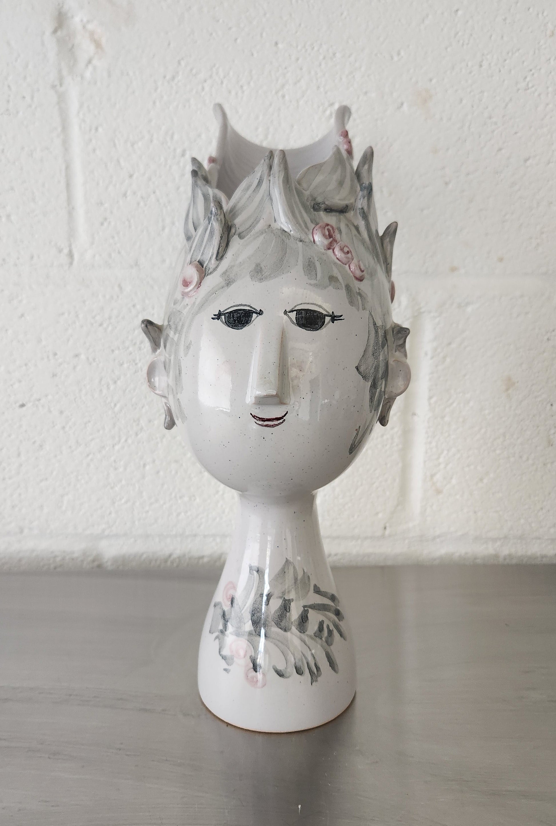 Bjorn Wiinblad vase of a female face with a floral crown
