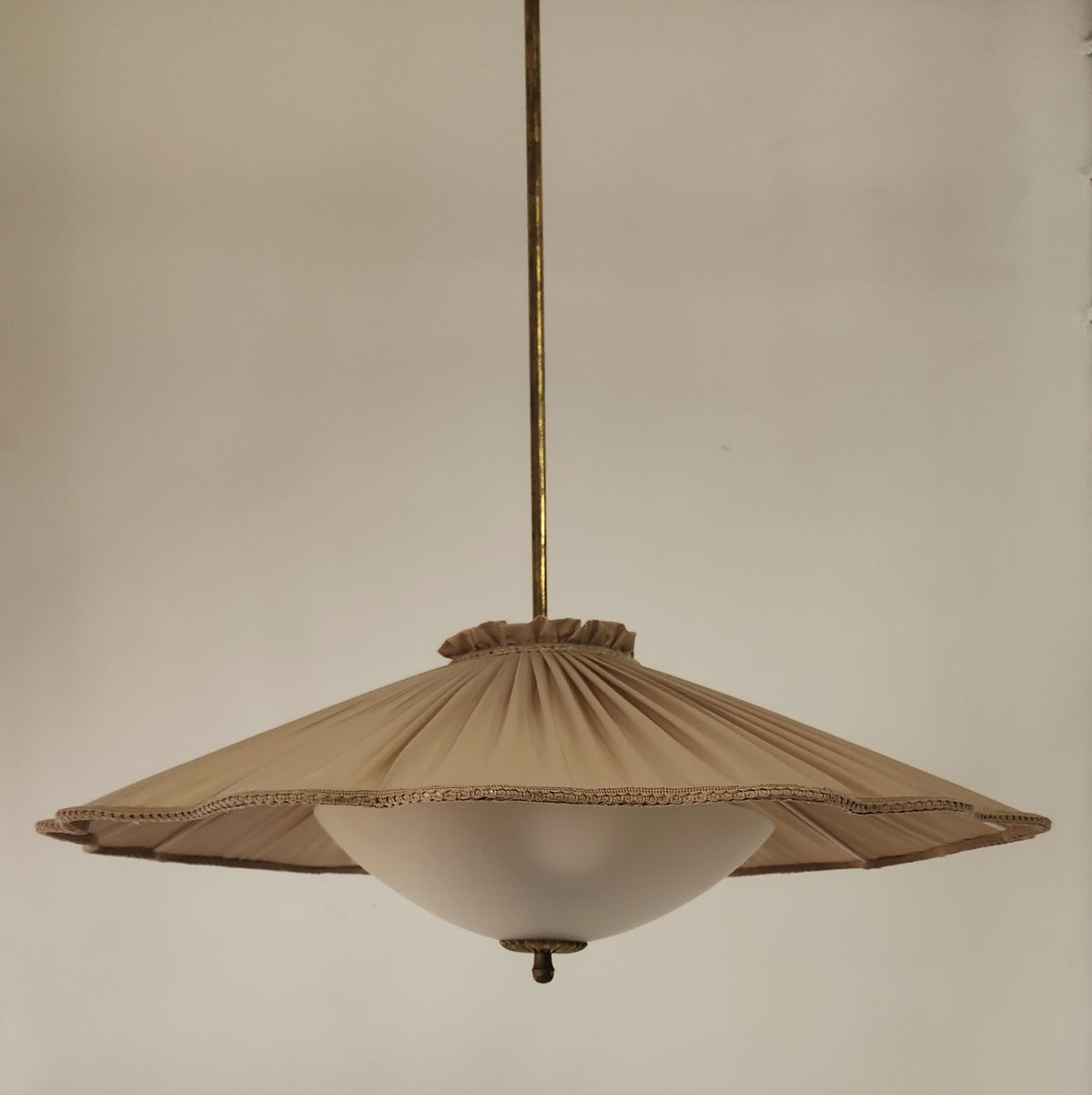 Gunnel Nyman Pendant with Silk Shade, Finland 1940s