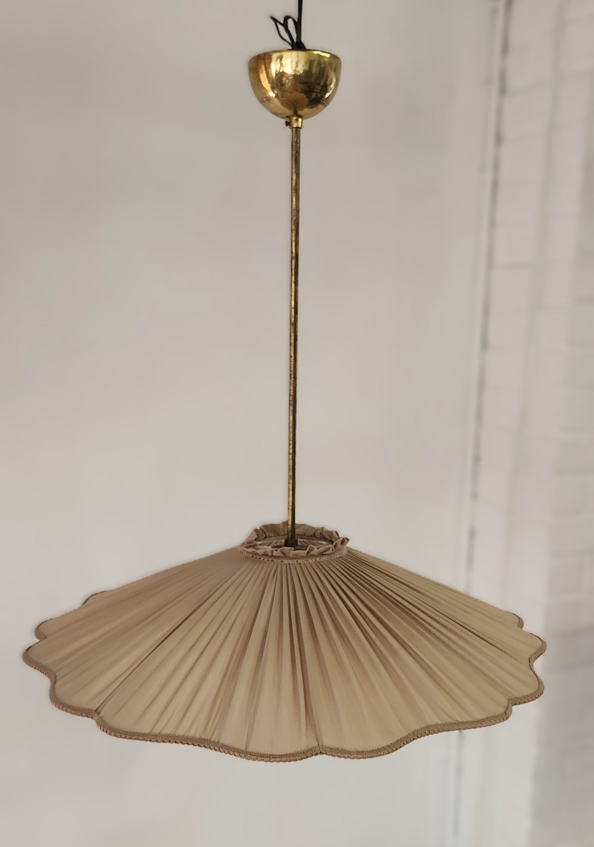 Gunnel Nyman Pendant with Silk Shade, Finland 1940s
