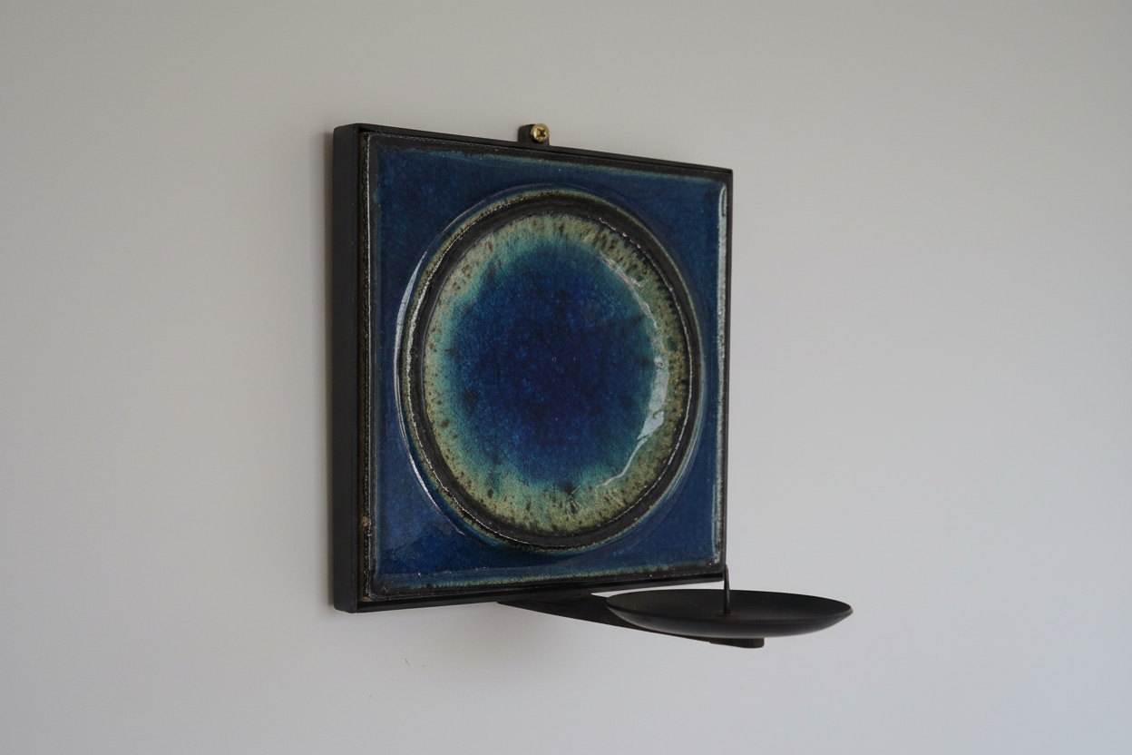 blue chamotte wall sconce with candle holder
