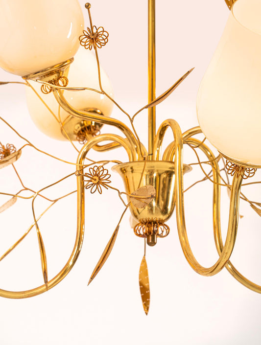 Itsu Chandelier with Brass Leaf & Coil Details (SOLD)