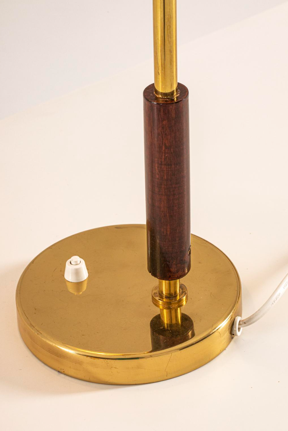 Brass & Teak Table Lamp by Paavo Tynell, 1949