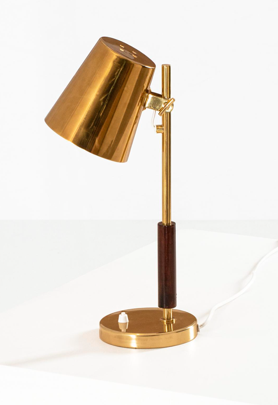 Brass & Teak Table Lamp by Paavo Tynell, 1949