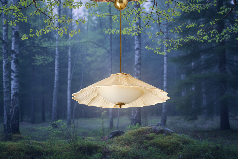 Gunnel Nyman Pendant with Silk Shade, Idman 1940s