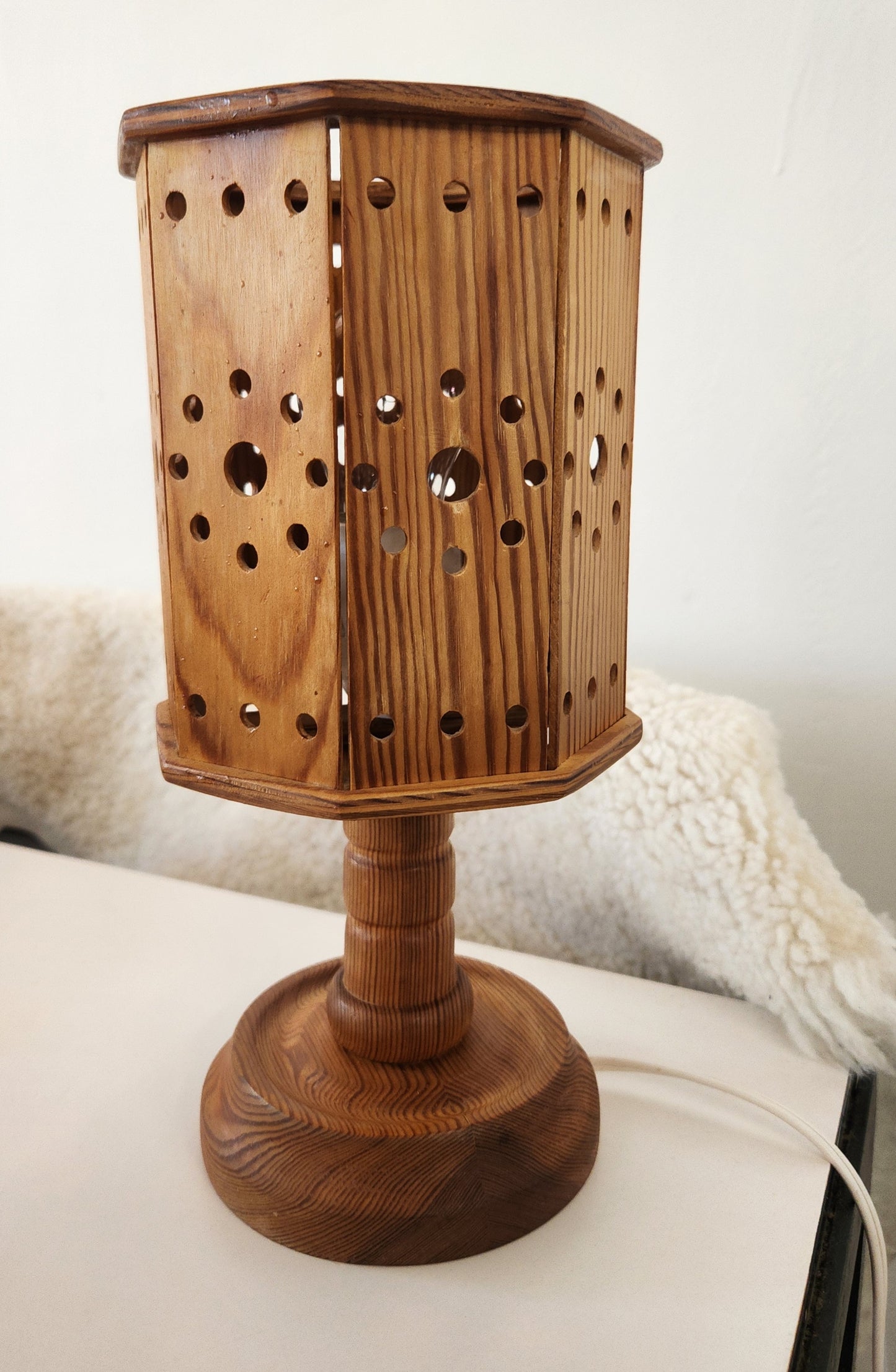 Swedish Perforated Pine Lamp, 1970s