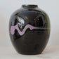Michael Bang Large Vase, Black with Purple Milk Glass Design