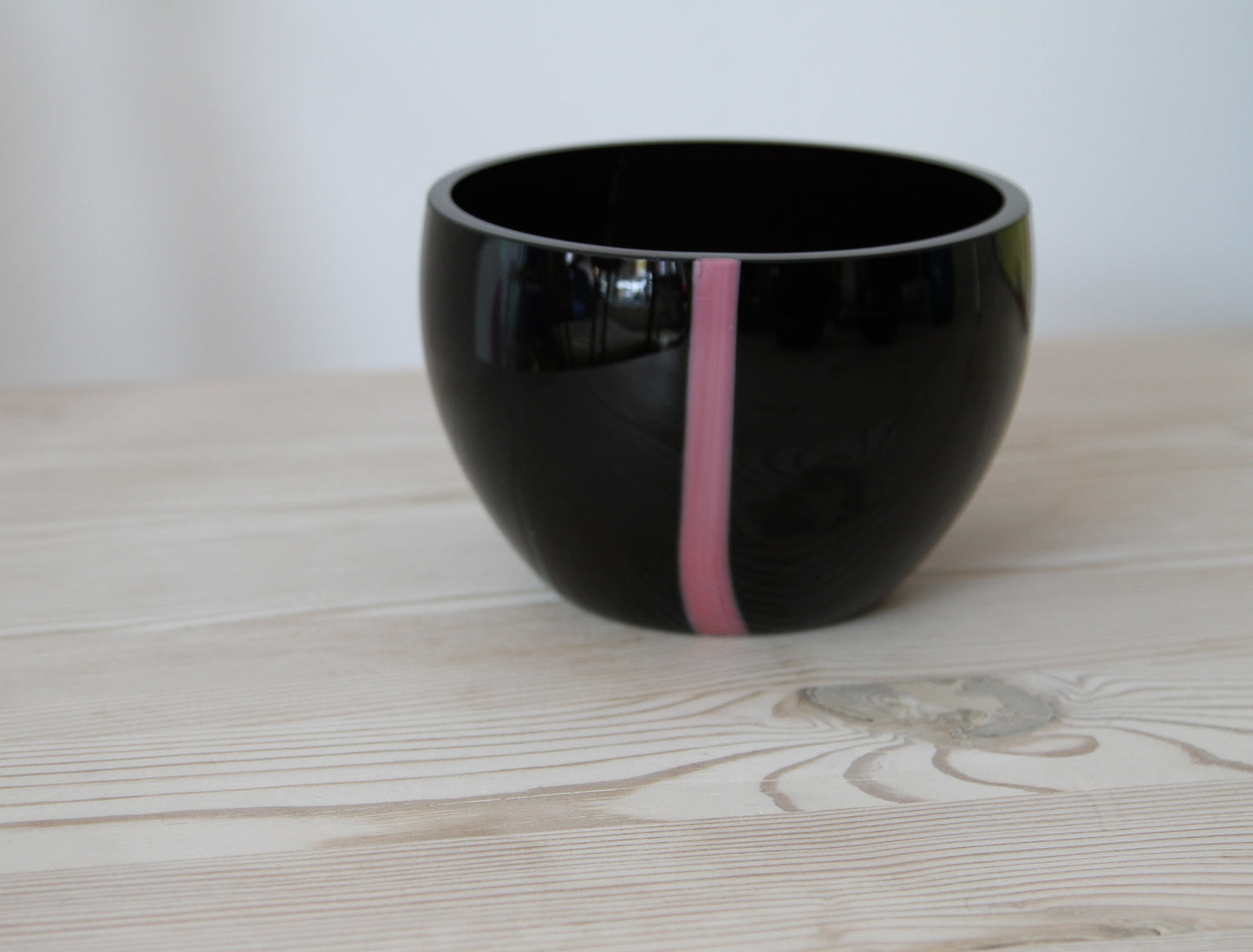 Michael Bang Bowl, Black with Pink Milk Glass Detail