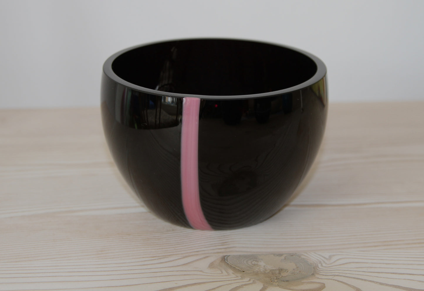 Michael Bang Bowl, Black with Pink Milk Glass Detail