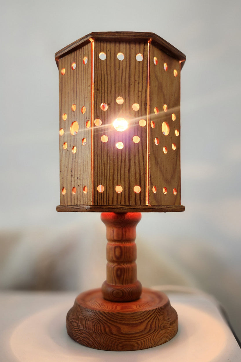 Swedish Perforated Pine Lamp, 1970s