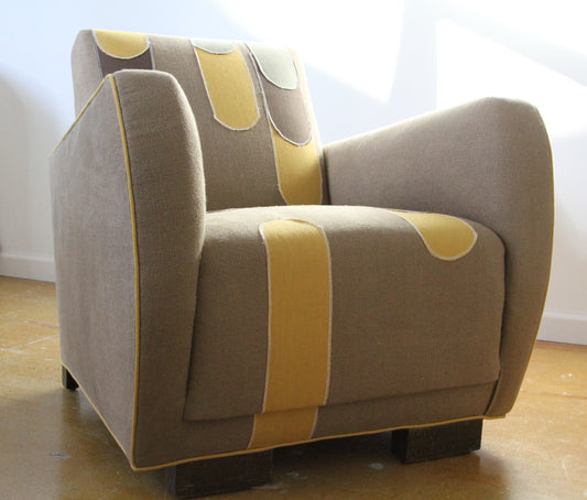 Danish Club Chair - "Coffee & Pills" Couture Textile