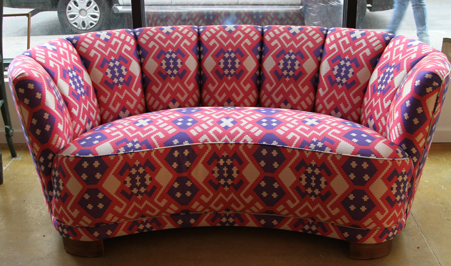 Danish Curved Loveseat with Stunning Couture Fabric - ON SALE!